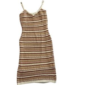 Olive + Oak Tan Brown Striped Sleeveless Crocheted Knit Dress‎ Medium